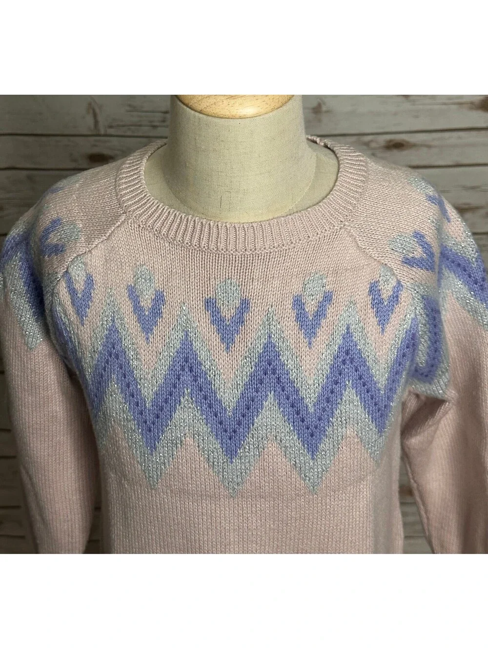 Gymboree pink periwinkle metallic chevron sweater dress M (7-8) holiday pastel